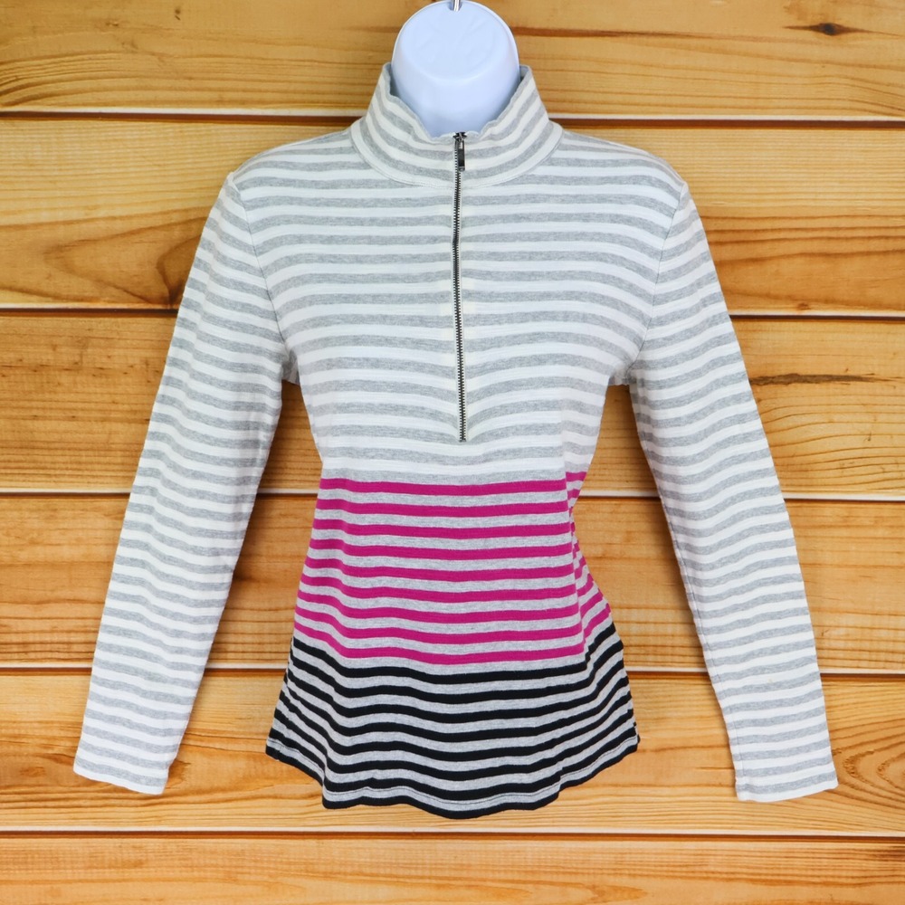 Jones New York Signature Pullover 1/2 Zip Women M Multicolor Stripe Lightweight